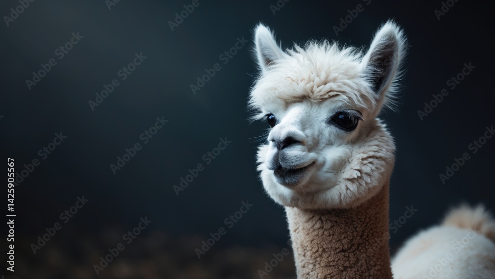 Obraz premium Close-up of a juvenile alpaca with negative space against a natural background