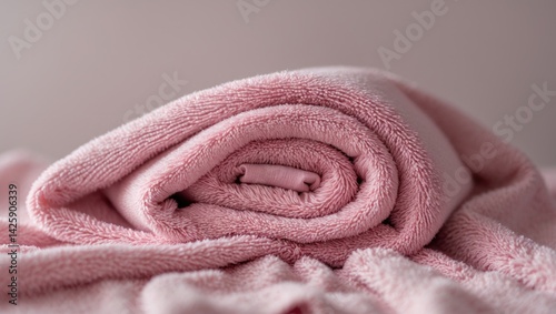 Soft pink fabric with fluffy texture as a background featuring towel design