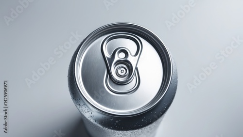 Unopened soda or beer can from above with pull tab ring, isolated on background