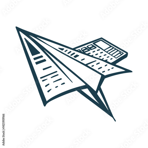 Tax Day Paper Airplane - Financial Freedom Concept - Tax Day (April 15) – Folded paper airplane from a tax form (sharp, angular)