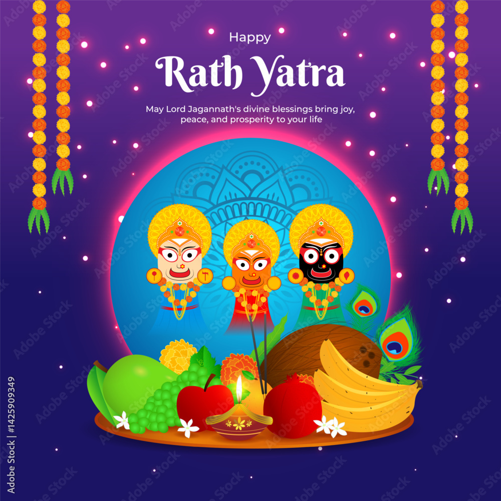 Fototapeta premium Vector illustration of Happy Ratha Yatra social media template