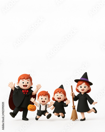 仮装してハロウィンを楽しむ家族