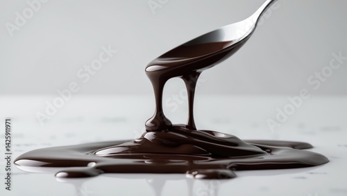 Chocolate syrup drizzling from spoon for a sweet treat