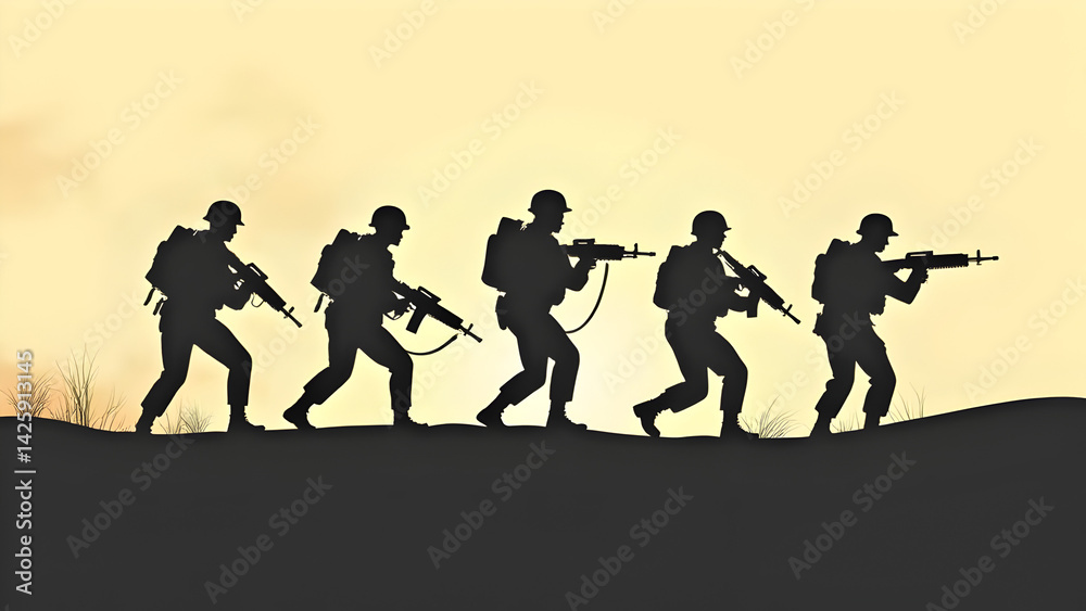 Obraz premium silhouettes of army at sunset