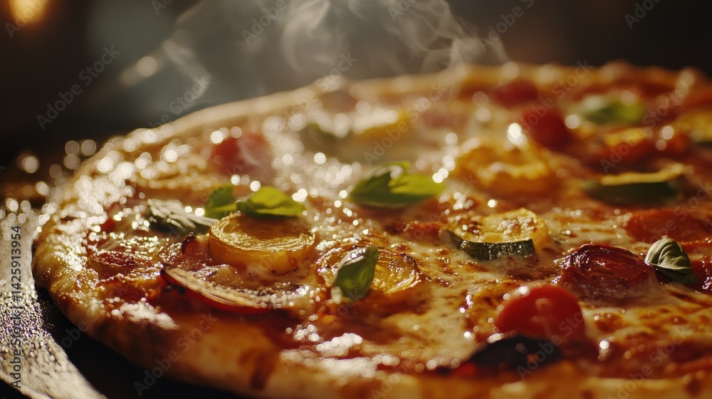 Wood-fired Pizza with Roasted Vegetables and Bubbly Wood-fired Pizza with Roasted Vegetables and Bubbly