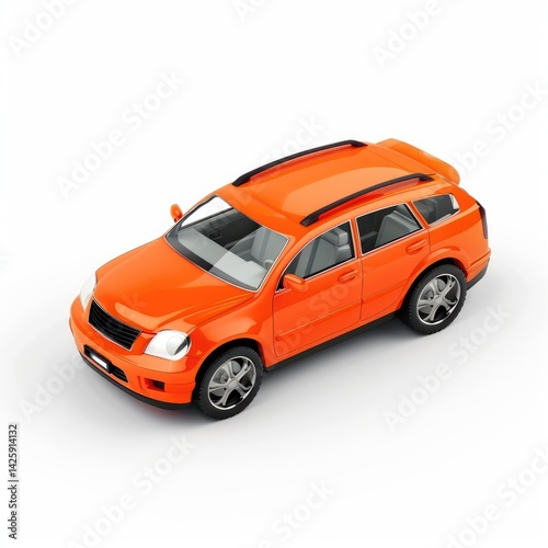 Bright orange toy SUV, a miniature representation of a vehicle.