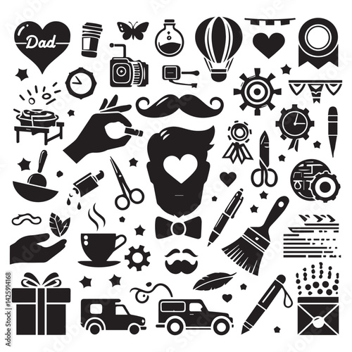 create father's day elements Silhouette Vector with white background