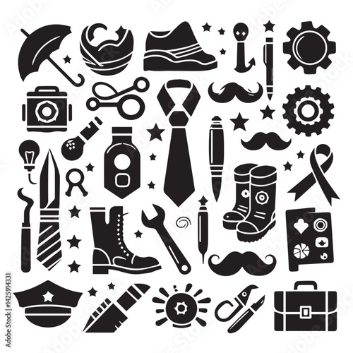 create father's day elements Silhouette Vector with white background