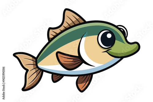  cute fishing sport bass fish. isolated cartoon animal illustration