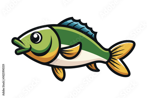  cute fishing sport bass fish. isolated cartoon animal illustration