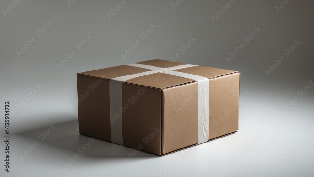 Fototapeta premium Sealed cardboard box taped shut and isolated on a white background