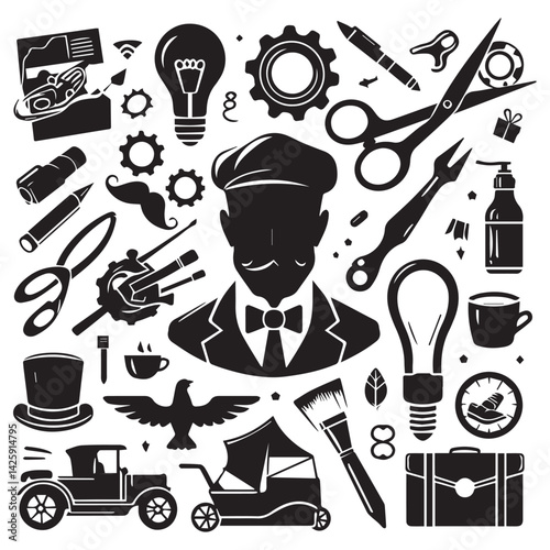 create father's day elements Silhouette Vector with white background