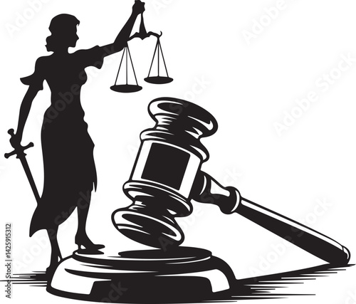 Lady Justice standing on a courtroom gavel