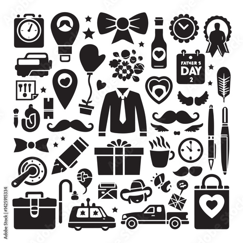 create father's day elements Silhouette Vector with white background