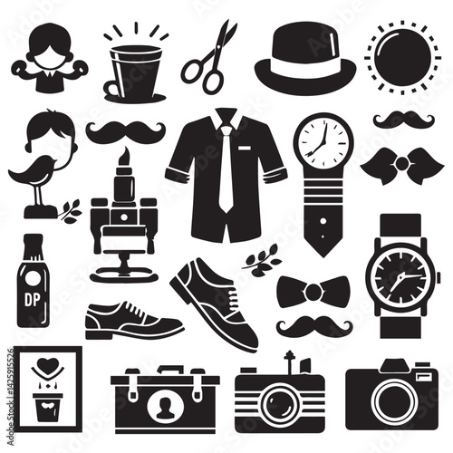 create father's day elements Silhouette Vector with white background