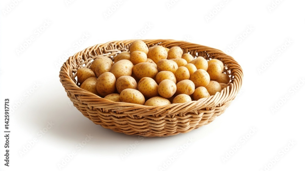 Fresh small potatoes in a wicker basket Fresh small potatoes in a wicker basket