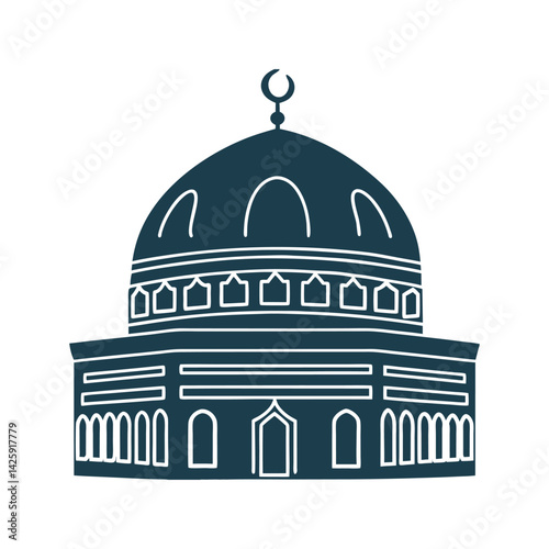 Minimalist Dome of the Rock Outline Vector - Dome of the Rock Outline – Iconic dome with geometric embellishments