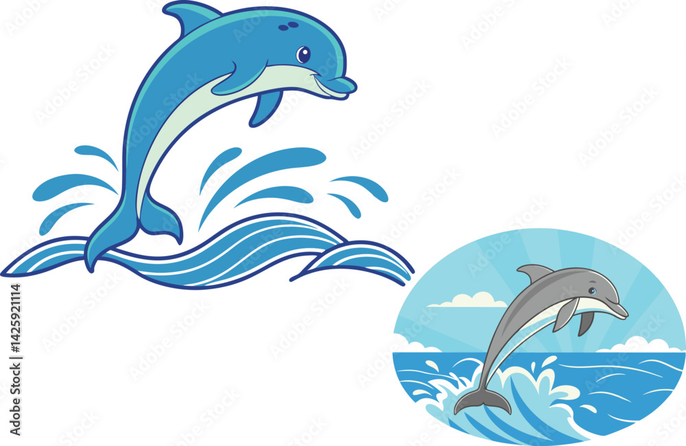 Fototapeta premium Leaping Dolphin Splash Vector Illustration for Ocean Themes