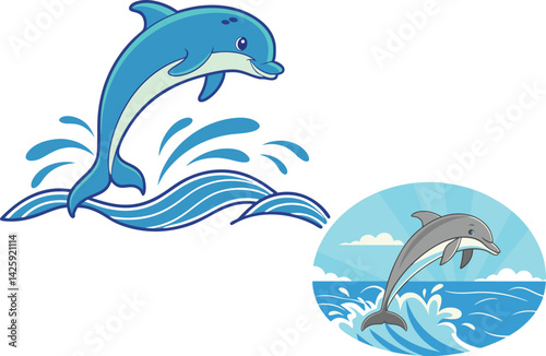 Leaping Dolphin Splash Vector Illustration for Ocean Themes