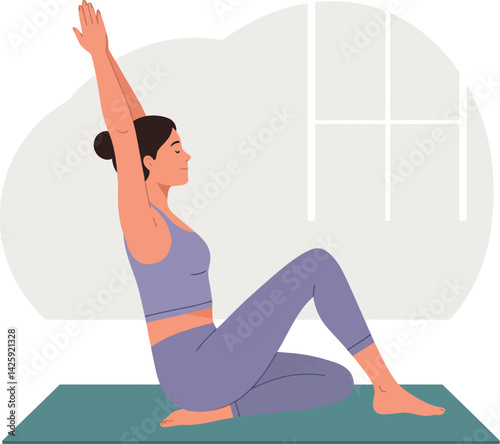Woman Practicing Seated Yoga Stretch on Mat in Calm Indoor Space