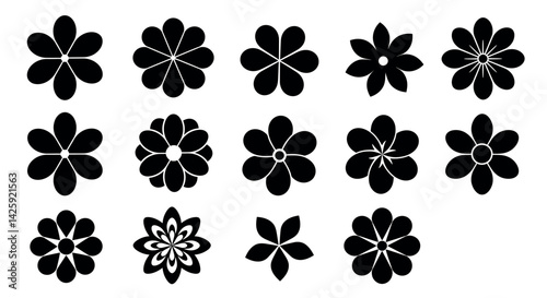 Black Silhouette Flower Icon Set