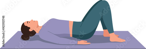 Woman Performing Bridge Pose Yoga Exercise on Mat for Fitness and Relaxation 