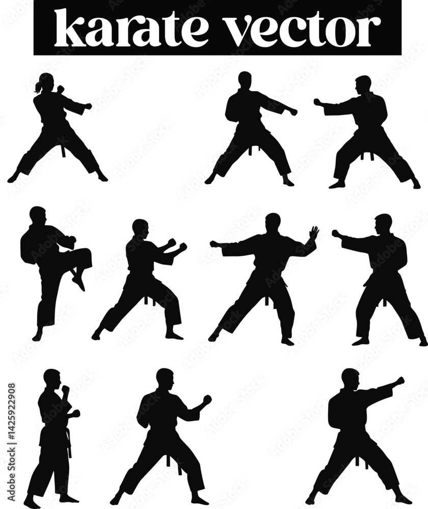 Karate Vector Martial Artists in Action Silhouettes Karate Vector Martial Artists in Action Silhouettes