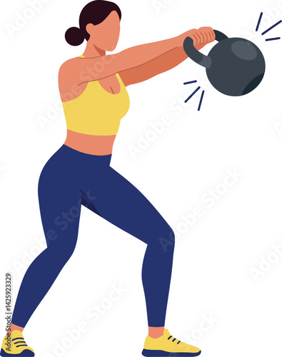 Woman Exercising with Kettlebell Strength Training Fitness Workout Vector Illustration 