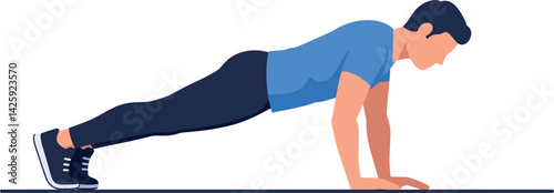 Man Doing Push Up Exercise Fitness Workout Training Vector Illustration 