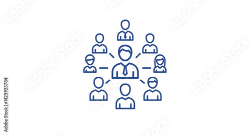 Leadership Structure Icon - Simple Outline Illustration of a Central Leader with Connected Team Members, Ideal for Organizational, Management, or Team Dynamics Themes
