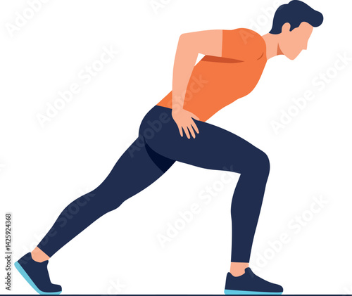 Man Stretching Before Exercise in Orange Shirt and Black Pants Vector Illustration 