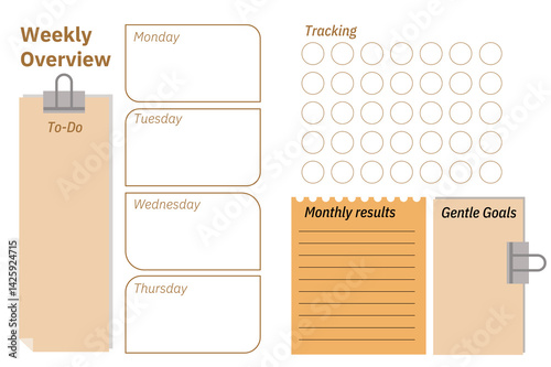 Weekly Planner Layout with Habit Tracker and Monthly Results..