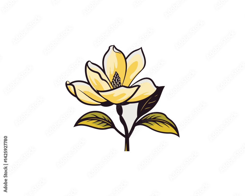 This elegant icon features a blooming yellow flower with detailed petals and green leaves, symbolizing beauty, growth, and nature. Its clean and vibrant design makes it ideal for use in natural produc