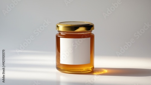 White jar honey mockup with blank label on background for design