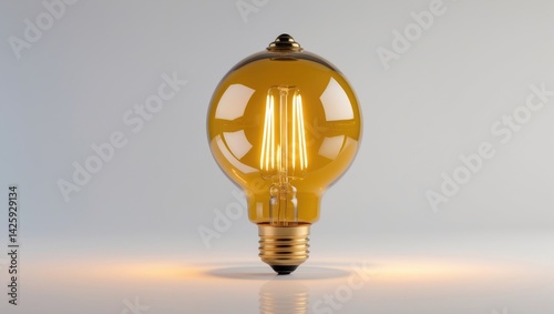 Illuminated transparent lightbulb with white background