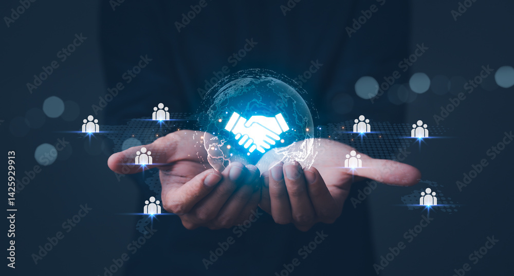 Business ecosystems and partnerships concept. Business collaboration strategies. Acquisition network of organizations to create value for customers acquisition, business deal agreement concept.