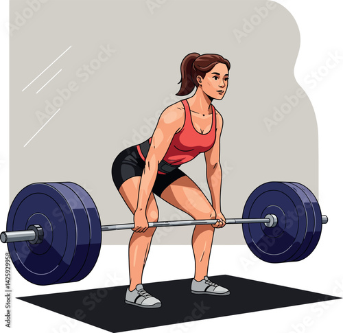 Woman Lifting Heavy Barbell Weight Training Exercise for Fitness and Strength Building 