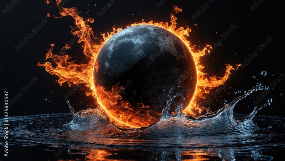 Spherical fire and water elements isolated on a background Spherical fire and water elements isolated on a background