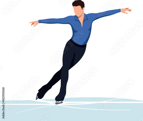 Male ice skater performing balancing pose on ice rink vector illustration 