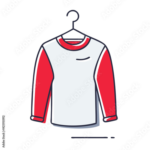 Stylish Red and White Long Sleeve T-Shirt on Hanger  