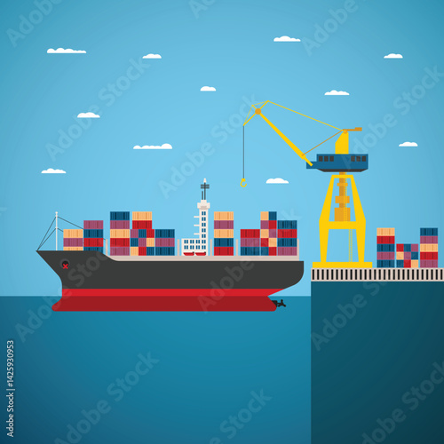Vector concept of river ocean and sea freight shipping
