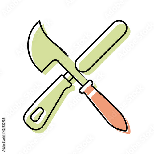Tools illustration featuring knife and screwdriver in green colors  