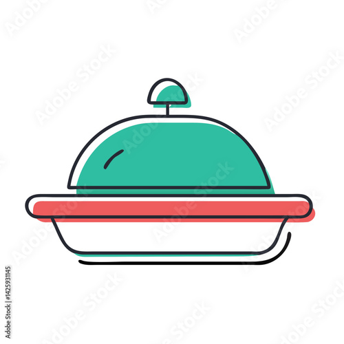 Serving dish with lid in minimalist style with green accents  