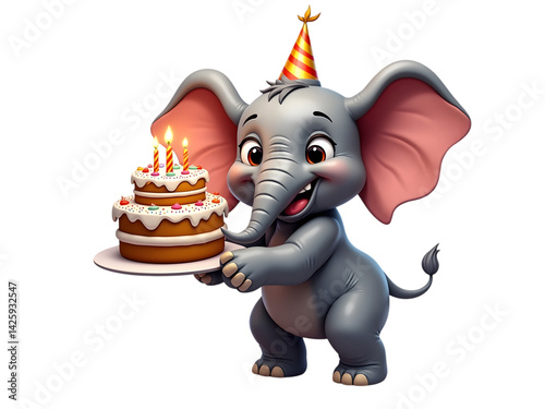 Cute Elephant Birthday Cake: Adorable Cartoon Animal Image transparent background