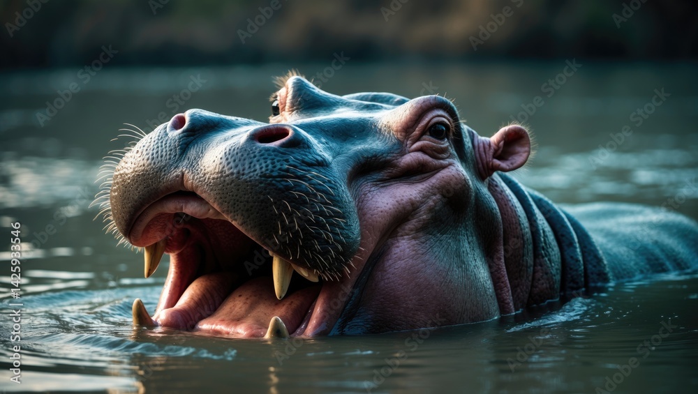 Fototapeta premium Hippopotamus captured in a close-up shot