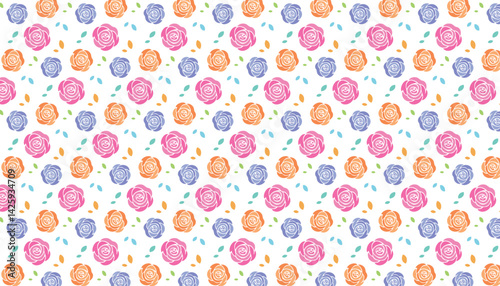 Abstract background with colorful roses, vector illustration with color swatch