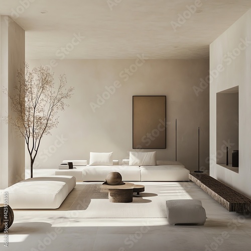 Minimalist Beige Living Room Interior Design