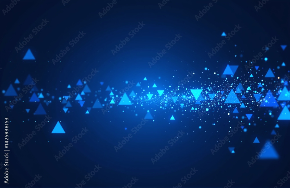 Bright Blue Cyber Background Features Dots And Triangle Shapes In A Seamless Loop Of Modern Geometric Abstract Design With Volumetric Lights.