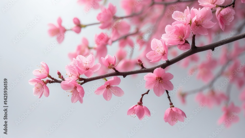 Fototapeta premium Cherry and white flower branch featuring red plum blossoms in Japanese style