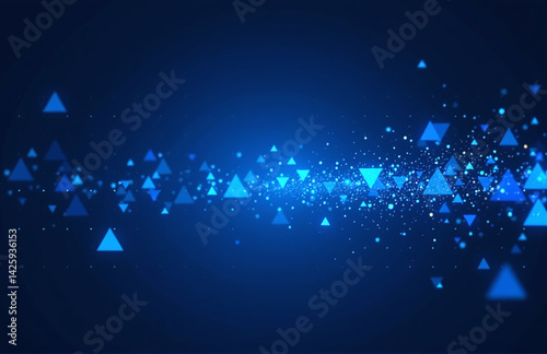 Bright Blue Cyber Background Features Dots And Triangle Shapes In A Seamless Loop Of Modern Geometric Abstract Design With Volumetric Lights.
